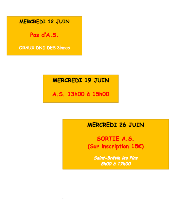 Planning de fin d’A.S. (Mois de Juin)